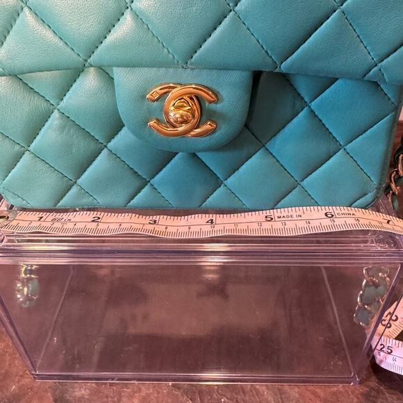 Chanel Teal Mini Rectangular Lambskin Chain Shoulder Bag Series 7 2002-03 GHW - Picture 11 of 12